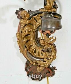 Rare Pair of 19th Century Continental Rococo Style Five Branch Wall Light Sconce