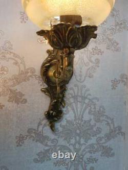 Rare VINTAGE VICTORIAN ORNATE WALL Crystal Globes Wired Pair of SCONCES applique