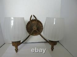 Rare Vintage Art Deco Two Arm Lightolier wall Sconce Brass Glass