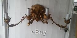 Rare Vntg Italian Gold Tole Florentine 4Arm Electric Wall Sconce Lamp Candelabra