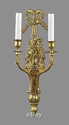 Regency Brass Gold Wall Sconces c1950 Vintage Antique Lights French Style