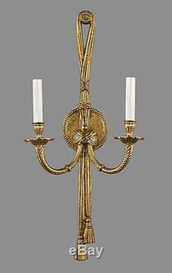 Regency French Style Wall Sconces c1950 Vintage Antique Brass Gold Lights