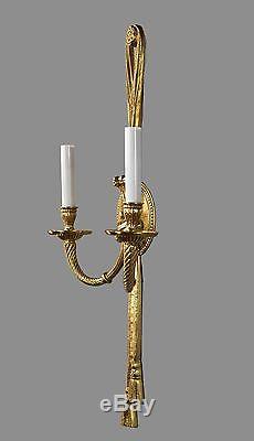 Regency French Style Wall Sconces c1950 Vintage Antique Brass Gold Lights
