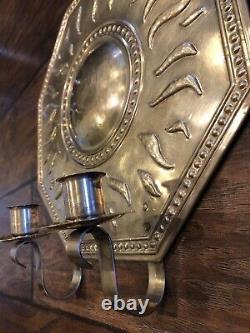 Repousse SWEDEN BRASS WALL SCONCE by Torbjorn Testad Candle Holder
