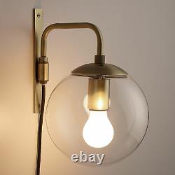 Retro Glass Globe Plug-In Wall Sconce withCord Switch No Need to Hardwire Gold