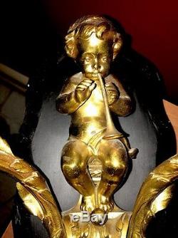 Rococo Angel Cherub Wall Sconces Brass Putti Lamp Fixtures Horns Spain Bronze