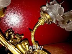 Rococo Angel Cherub Wall Sconces Brass Putti Lamp Fixtures Horns Spain Bronze