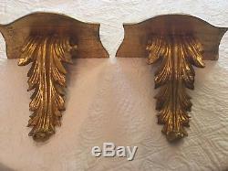 SALE Pair Of Matching Vintage Gilt Gold Wall Sconces Wall Shelf With Hooks Elegant