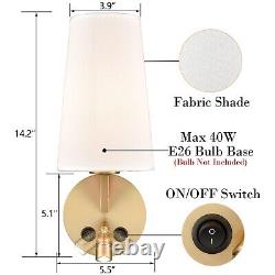 SAMTEEN Brass Wall Sconces Set of Two Modern Fabric Shade Wall Lamp with USB