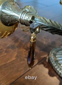 SET 2 CRYSTORAMA REGAL CANDLE Crystal 3-ARM SCONCE Amber Light Brass Golden Teak