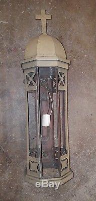 SET of (2) LARGE GOTHIC COPPER EXTERIOR WALL SCONCES CATHOLIC CHURCH BUILT 1909