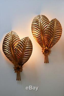 SET of TWO XXL Mid Century Modern PALM LEAF Wall Lamps SCONCES by HANS KÖGL