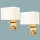 SHAWNKEY Brushed Brass Gold Modern Wall Sconce with White Fabric Shade Wall L
