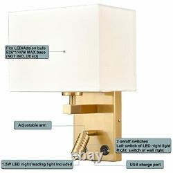 SHAWNKEY Brushed Brass Gold Modern Wall Sconce with White Fabric Shade Wall L