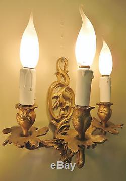SUPERB PAIR ANTIQUE FRENCH SCONCES WALL LIGHTS THREE ARMS BRONZE 19thC SUNFLOWER