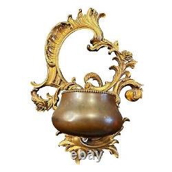 SYROCO WOOD Brass Pot Wall Sconces Hollywood Regency Syracuse Ornamental Gold US