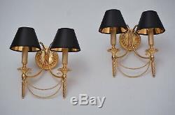 Sciolari wall lights gilt brass Neoclassical, a pair, 1960`s ca, Italian