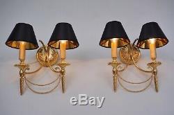 Sciolari wall lights gilt brass Neoclassical, a pair, 1960`s ca, Italian