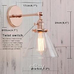 Sconce Lamp Wall Light Clear Funnel Glass Shade Home Lighting Fixture Rose Gold