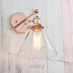 Sconce Lamp Wall Light Clear Funnel Glass Shade Home Lighting Fixture Rose Gold