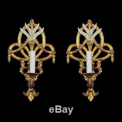 Sconces Carved & Gilded Italian Wood Sconces c1950 Gold Ornate French Wall Light