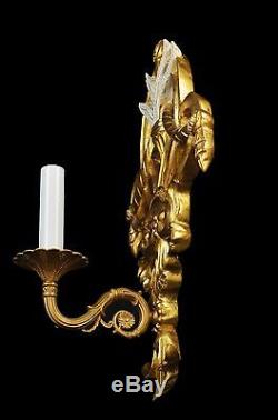 Sconces Carved & Gilded Italian Wood Sconces c1950 Gold Ornate French Wall Light