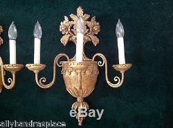 Sensational Vintage French Giltwood Urn Pair Wall Sconces Italy Italian