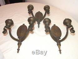 Set 3 high quality antique RP&H bronze ornate empire electric wall sconce brass