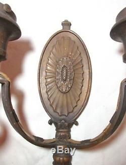 Set 3 high quality antique RP&H bronze ornate empire electric wall sconce brass