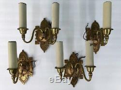 Set 4 Oscar Bach Bronze Electric Candle Wall Sconces 1920s Spanish Revival Vtg