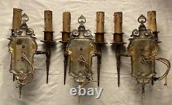 Set Of (3) Antique Victorian double electric candle patinated wall sconce
