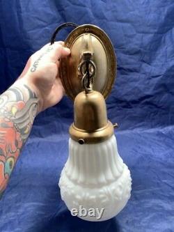Set Of 4 Four Antique Brass Wall Sconces Newly Rewired Milk White Shades 50D