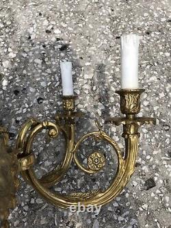 Set of 2 Adam's Style French Brass 3 Candle Light Wall Sconces 25'' 9.7LBS EACH