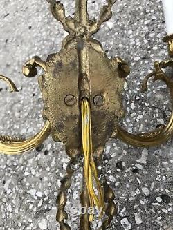 Set of 2 Adam's Style French Brass 3 Candle Light Wall Sconces 25'' 9.7LBS EACH