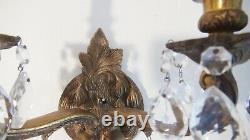Set of 2 Antique Bronze Wall Sconces with Crystal Prisms