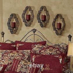 Set of 2 Bronze Metal Wall Sconce Ornate Medallion Open Candle Holder Home Decor