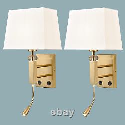 Set of 2 Modern Brass Gold Wall Sconce Fixtures with USB Charging Port Vanity Wa