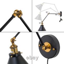 Set of 2 Vintage Industrial Black & Gold Wall Sconce Lamps, Plug-In or Hardwire