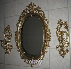 Set of 3=Vtg Ornate GOLD FRAMED SYROCO WALL MIRROR & 2=Candle Sconces 4118