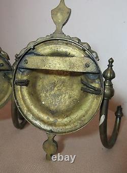 Set of 3 high quality antique gilt bronze colonial electric wall sconce brass