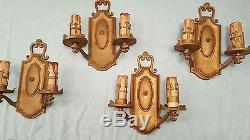 Set of 4 Antique Wall Sconces, Gold, Medieval / Gothic / Castle Style