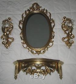 Set of 4=Homco Syroco Burwood Victorian Gold Mirror Candle Sconces Wall