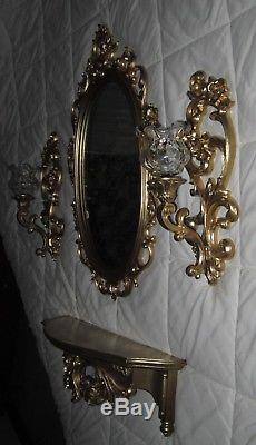 Set of 4=Homco Syroco Burwood Victorian Gold Mirror Candle Sconces Wall