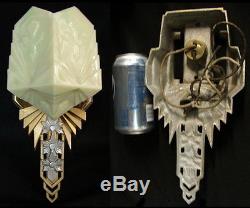 Set of 8 Antique Art Deco Lincoln Custard Glass Slip Shade Electric Wall Sconces