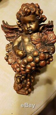 Set of vintage French Rococo gold putti cherub angel wall bracket sconces corbel