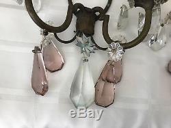 Shabby Pair Antique Bronze Crystal Wall Sconces Petite Wall Sconce