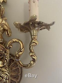 Sherle Wagner Oriental Asian French Figural Brass Wall Sconce Chinoiserie