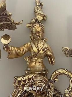 Sherle Wagner Oriental Asian French Figural Brass Wall Sconce Chinoiserie