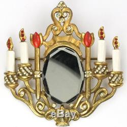 Silson Gold and Spangles Oval Mirror Wall Sconce with Six Candles Pin