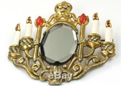 Silson Gold and Spangles Oval Mirror Wall Sconce with Six Candles Pin